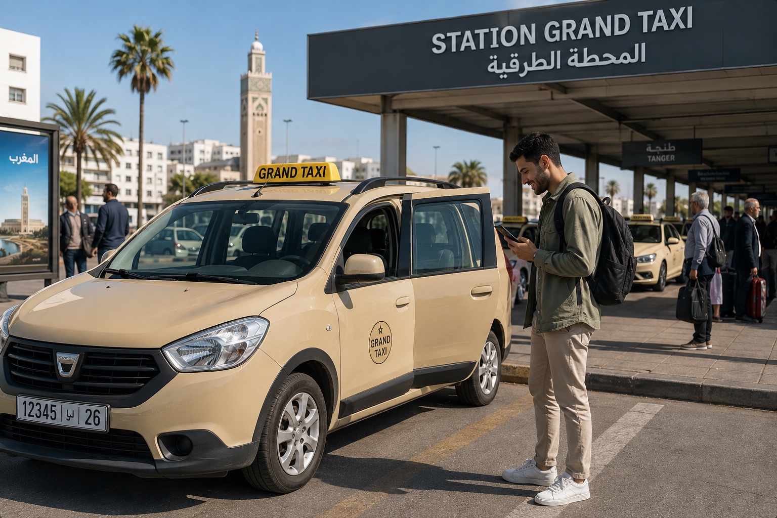Passenger booking a Grand Taxi seat at the station — Casablanca